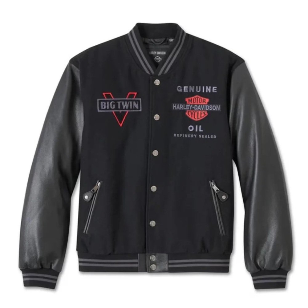 Harley-Davidson V Twin Black and Gray Biker Style Varsity Jacket